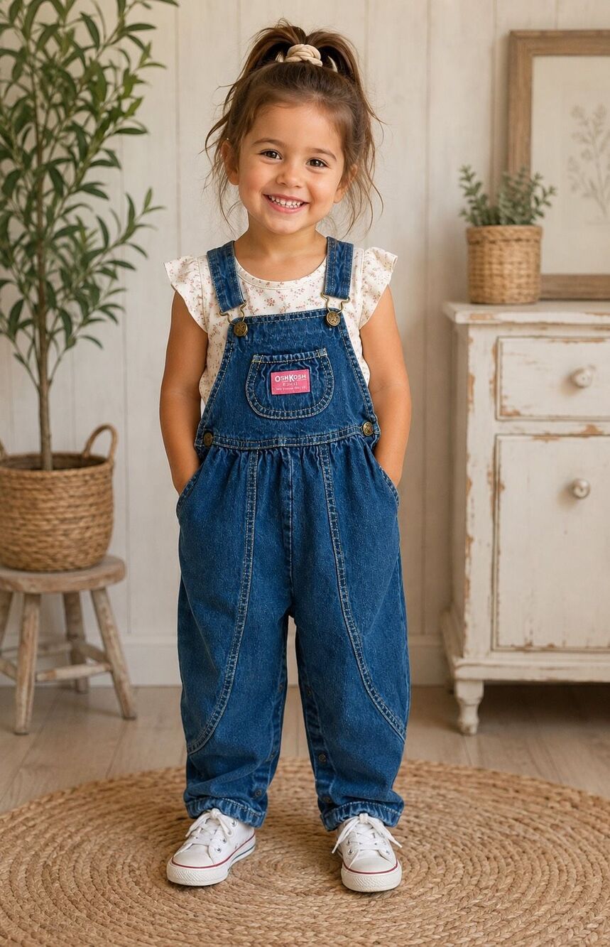 Vintage Oshkosh B'gosh Pink Label Bubble Overalls Size 4T Made in the USA